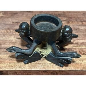 Tiki Java Hawaiian Men Pillar Candle Holder Handcrafted Carved Wood